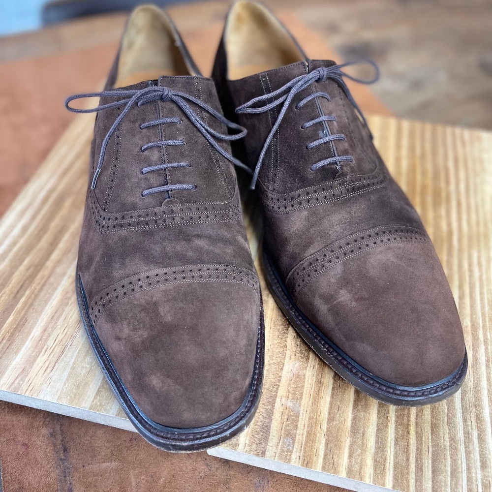 *RARE* Mezlan Designer Brogue Cap Toe Suede Leather Men’s Italian Shoe 14 W